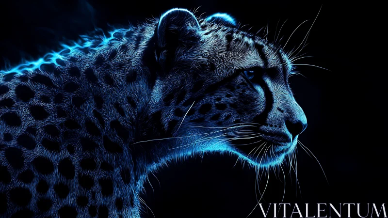 Neon-Edged Snow Leopard: Cyberpunk Digital Portrait.