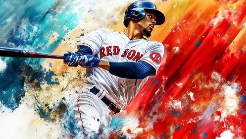 Dynamic digital painting of baseball batter with kinetic color fields.
