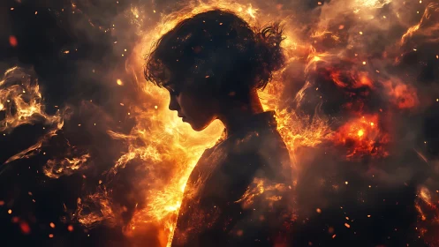 Silhouetted Profile Engulfed in Incandescent Flames.