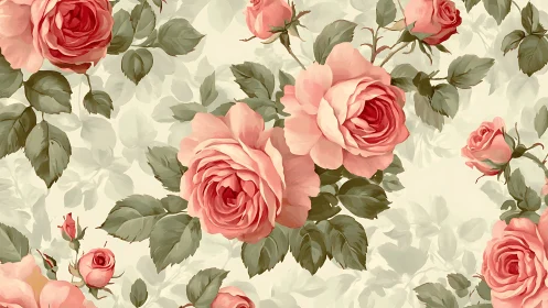Vintage Rose Garden Floral Pattern with Pink Blooms.