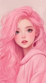 Softly lit stylized portrait shows pink haired girl in hoodie