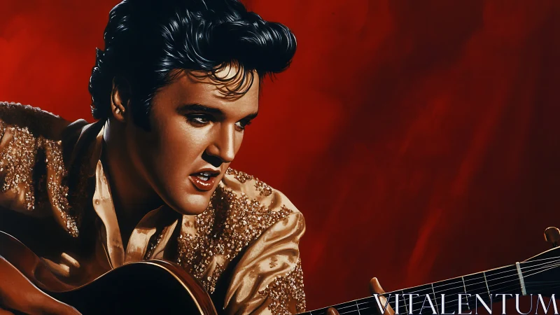 Rock singer portrait with glittering shirt and guitar focus.