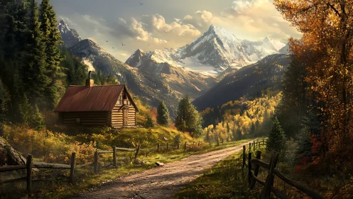 Golden mountain cabin welcomes wanderers along a quiet path