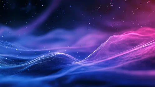 Neon light waves form abstract flowing landscape in space