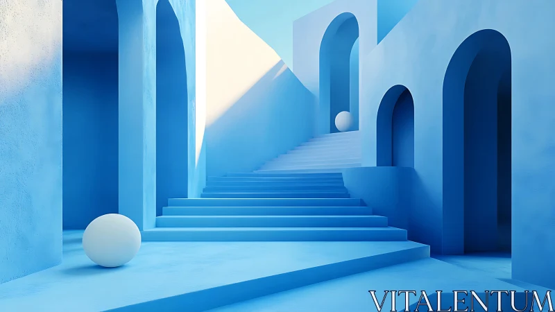 A Serene Blue Sanctuary Where Light Dances Through Arches.