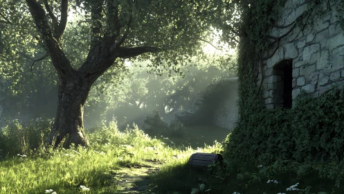 Sunlit ruins whisper softly around a forgotten forest chest