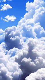 Towering cumulus cloud columns under saturated blue midday sky