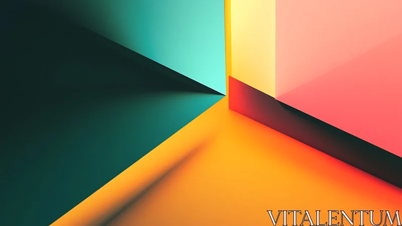Geometric chromatic planes with hard-edge volumetric lighting.