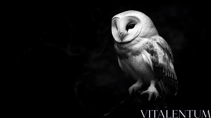 Elegant Barn Owl in Dramatic Black and White Fine Art Style.