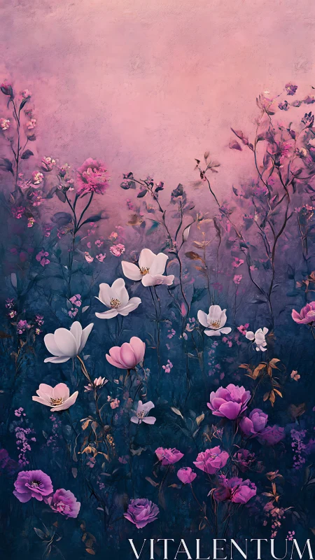 Dreamlike Wildflower Garden in Soft Pink and Purple Tones