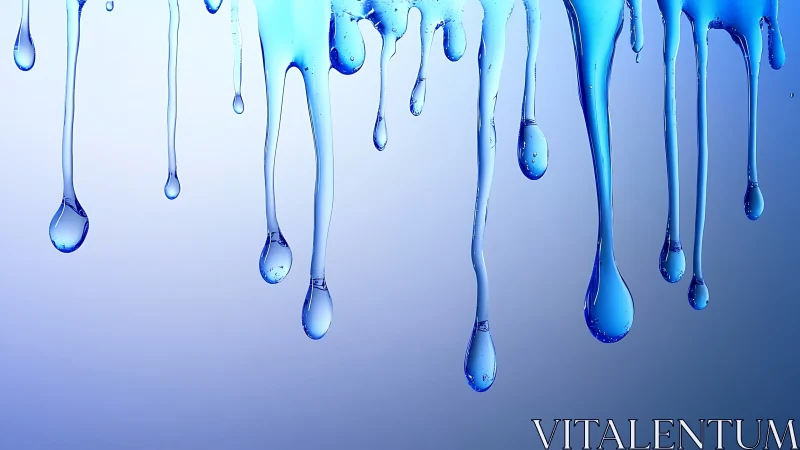 Blue liquid droplets hanging in elongated dripping strands.