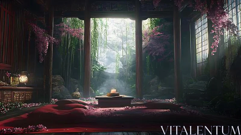 Zen forest retreat blends tatami interior with wild garden.