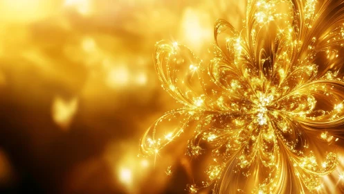 Radiant golden fractal bloom with luminous particle streams