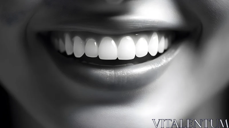 Close-up of Smiling Mouth with White Teeth in Black and White.