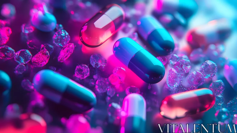 Colorful Capsules and Crystals in Futuristic Neon Lighting. Colorful Capsules and Crystals in Futuristic Neon Lighting.
