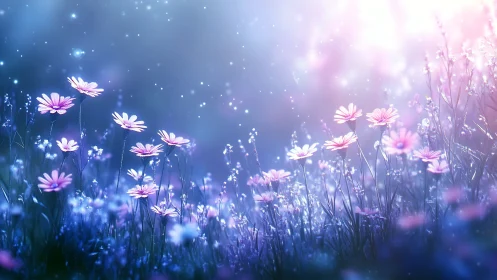 Digital Rendering of Daisy Field with Atmospheric Light Effects