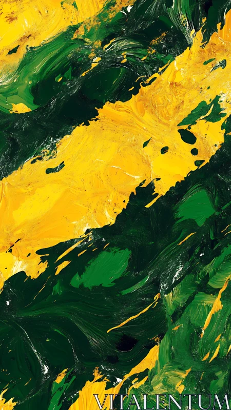 Bold green and yellow abstract diagonal oil strokes.