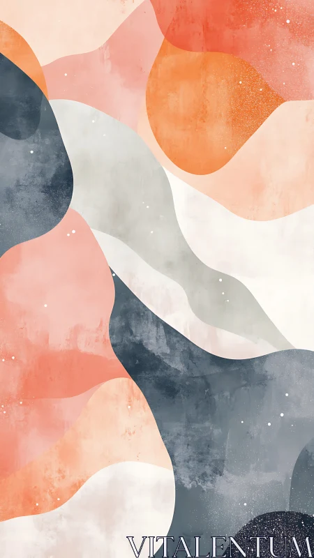 Organic abstract waves in soft geometric color fields digital painting.