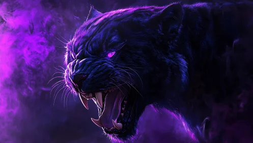 Neon Panther: Fierce Beast in Purple Digital Storm
