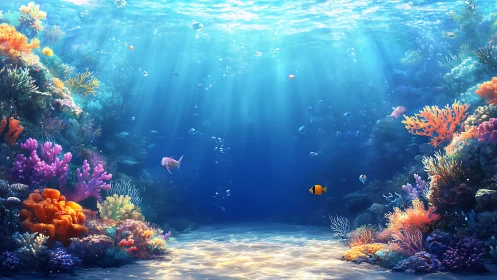 Sunlit coral reef sanctuary glowing with gentle ocean life.