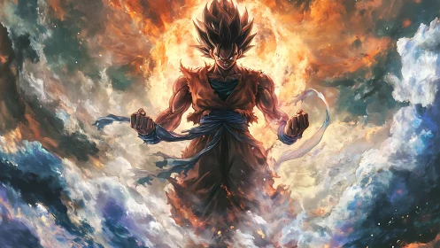 Stormforged warrior ignites the sky in blazing cosmic fury.