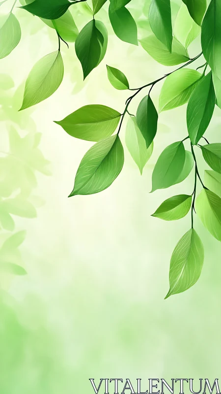 Fresh green leaves overlap against soft gradient background