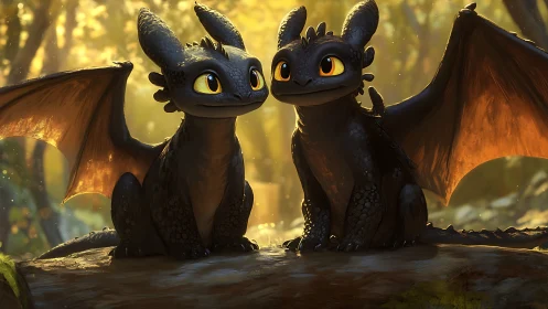 Bioluminescent baby dragons rendered with soft backlit subsurface glow
