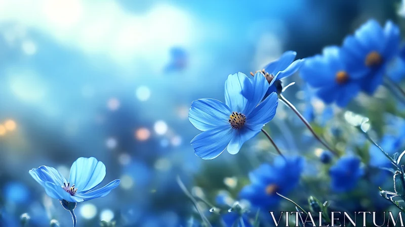 Sapphire Petals Dance in Morning Mist.