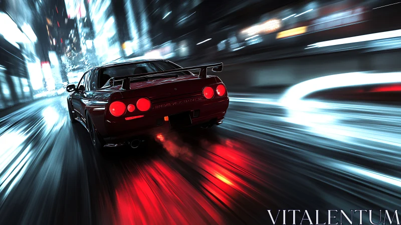 Midnight city sprint with a glowing red street racer.