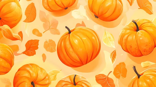 Autumn pumpkins and leaves form a luminous seasonal pattern