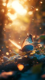 Backlit lepidopteran in shallow-depth bokeh lumen field.
