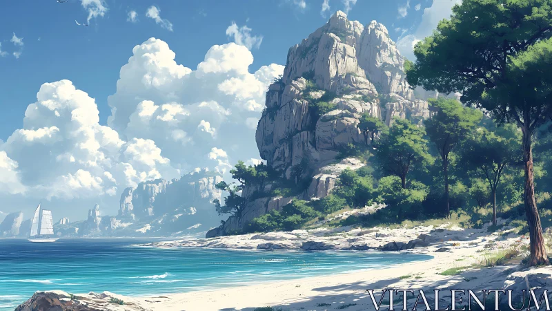 Coastal Fantasy Landscape: Monumental Rock Formation with Dual Seascapes.