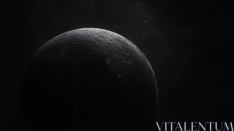 Crescent-shadowed moon quietly carves light from endless dark