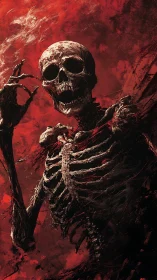 Burning skeletal figure rises within swirling red smoke