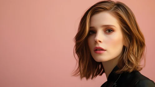 Portrait captures young woman with soft light and peach backdrop