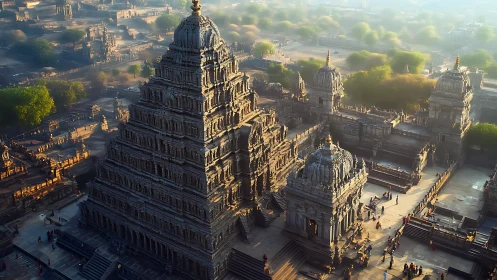 Ancient stone temple complex with towering pyramid gopuram.