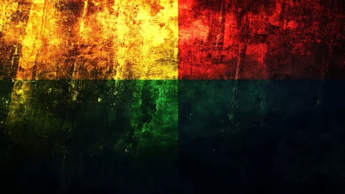 Quadrant layout displays textured red, yellow, green fields