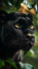 Piercing Golden Eyes of a Black Panther in the Jungle