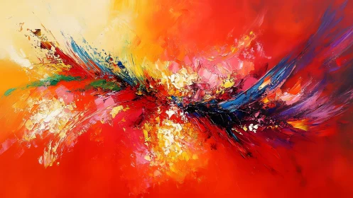 Vivid Abstract Explosion in Bold Reds and Yellows, Modern Style.