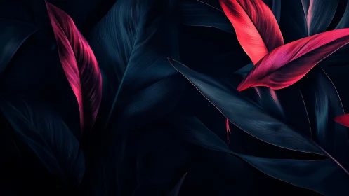 Neon magenta foliage against deep navy botanical backdrop