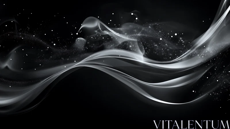 Monochrome fluid waveforms render luminous particle trails in motion