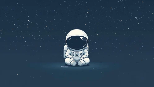 Tiny astronaut quietly daydreams under a peaceful starry sky