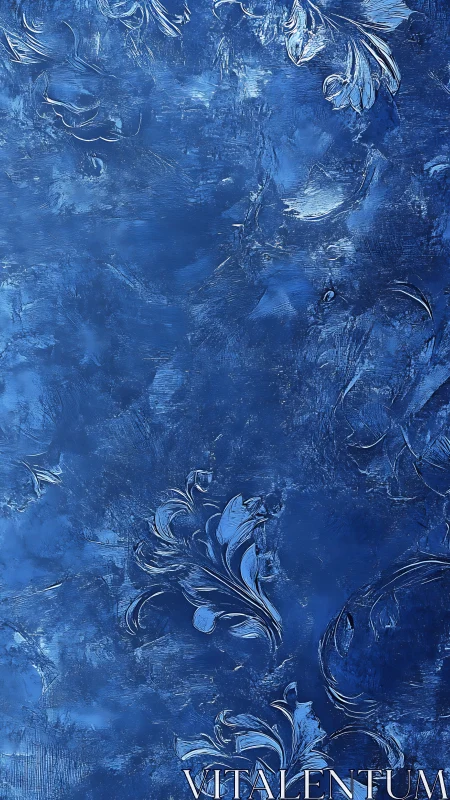 Midnight blue textured florals with embossed swirling leaves.