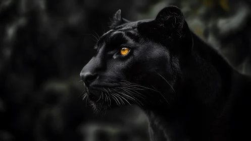 Striking Black Panther with Golden Eyes Gazing Thoughtfully.