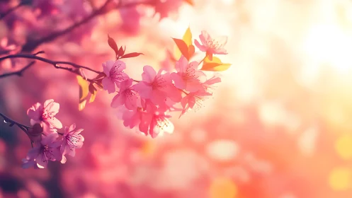 Pink Blossoms Bloom in Warm Sunlit Moments.