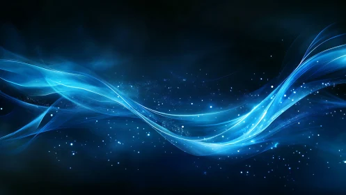 Electric blue energy ribbons arc through deep cosmic void