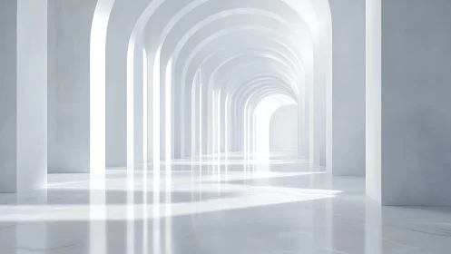 Endless White Corridor with Soaring Arched Architecture.