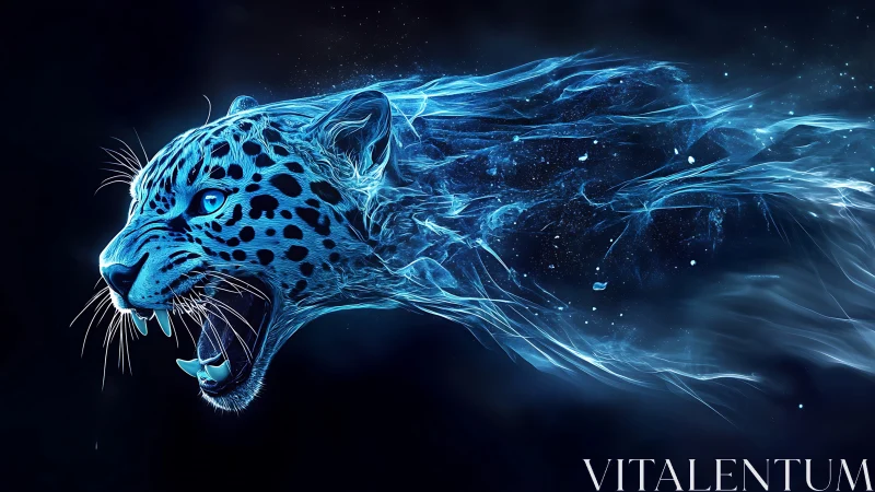 Blue Luminescent Leopard Bursting with Cosmic Energy