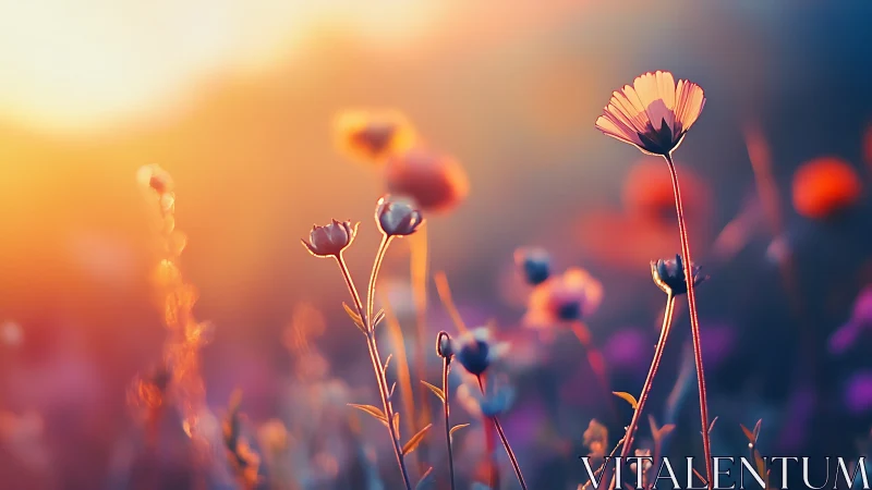 Daisies Dance Through Sunset's Amber Glow