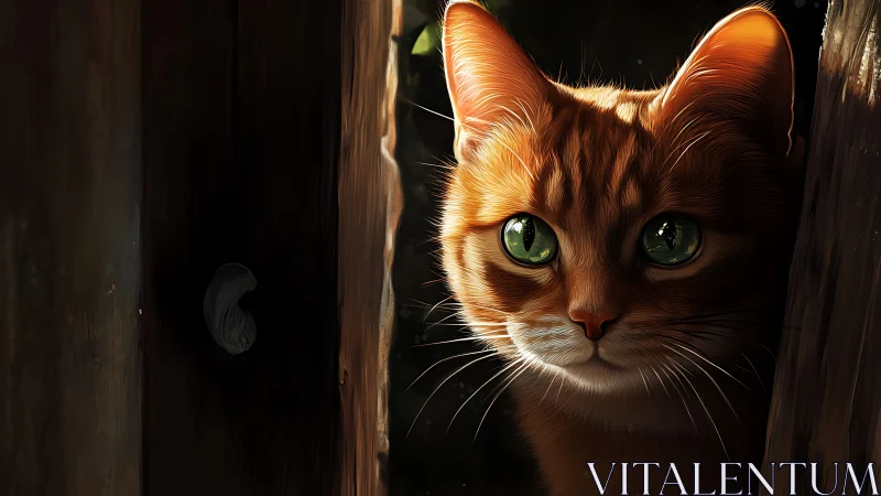 Golden Guardian Peeks Through Weathered Shadows